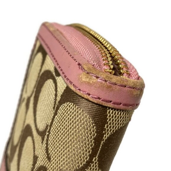 Auth COACH Signature - Khaki Pink Jacquard Leather Long Wallet - Picture 3 of 14